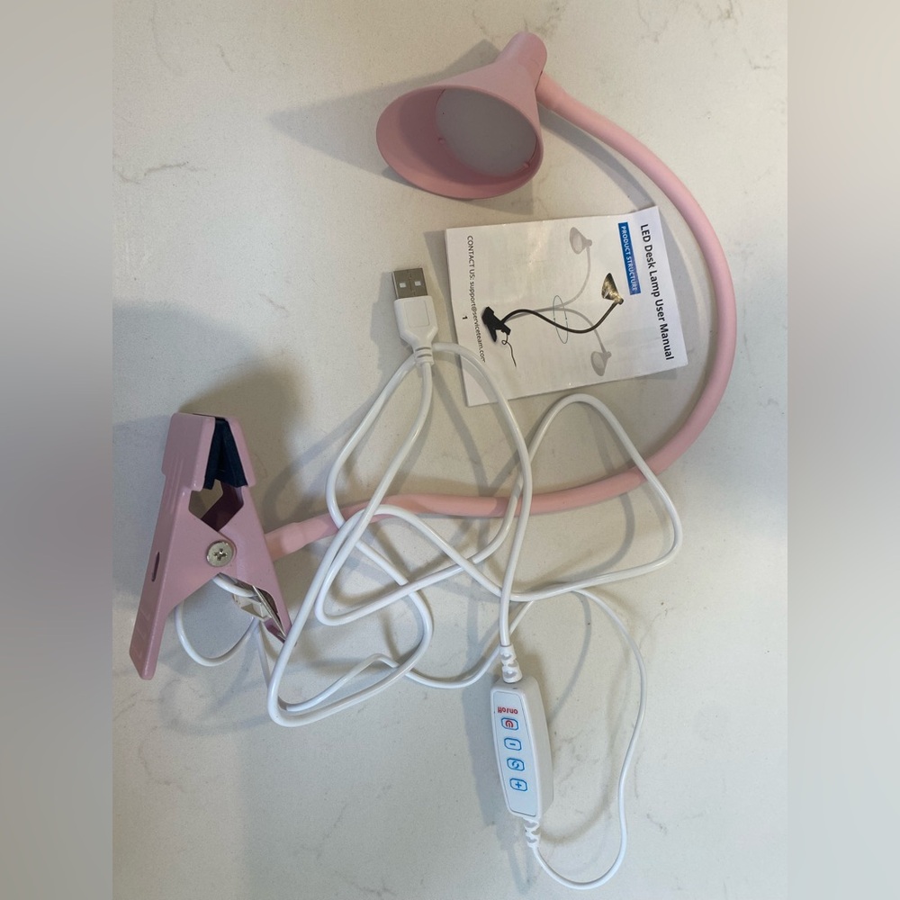 USB Pink LED Desk Lamp with Clip